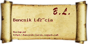 Bencsik Lúcia névjegykártya
